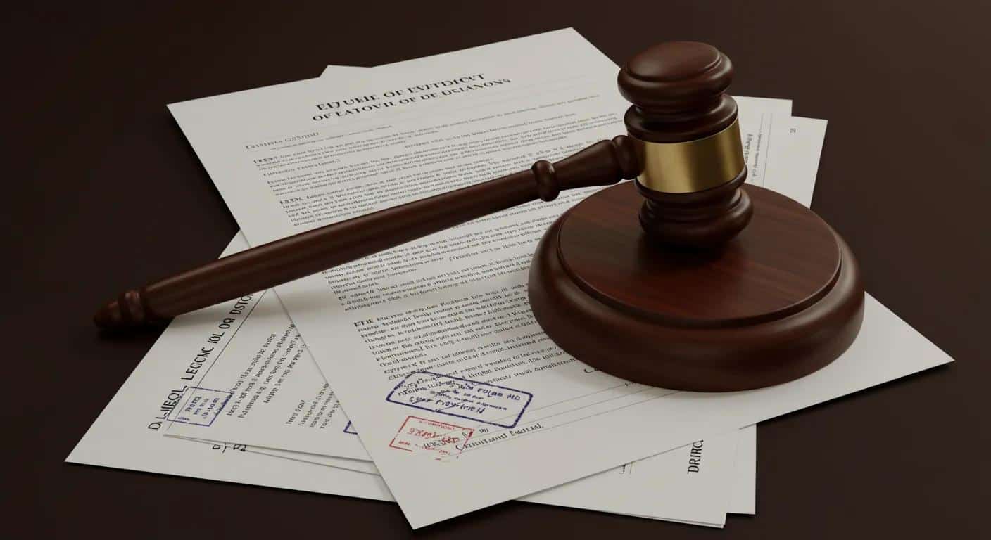 Stack of legal documents and a gavel, symbolizing legal grounds for eviction
