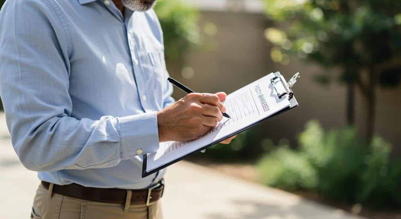 Property manager filling out a checklist on a clipboard