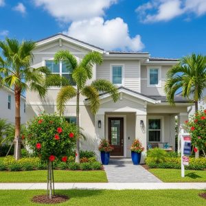 Beautiful rental property in South Florida with tropical landscaping and inviting entrance