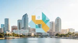 Tampa skyline with geometric overlay representing InvestPro Properties' real estate focus and property management services.