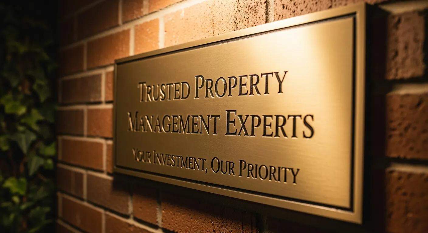 Trusted property management experts sign on brick wall, emphasizing investment priority for property owners in West Palm Beach.