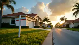 Residential street in Tampa with houses, palm trees, and a for-sale sign, highlighting options for property management and rental opportunities.