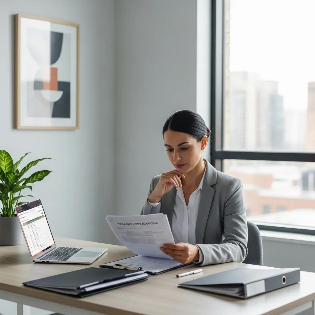 Property manager reviewing tenant applications to enhance rental property performance